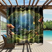 preiswerte Wasserdichte Vorhänge-Wasserdichter Outdoor Vorhang Außenvorhang für Privatsphäre, Außenjalousien, verschiebbare Terrassenvorhangvorhänge, Pergolavorhänge mit Ösen, Pilzwald für Pavillon, Balkon, Veranda, Party