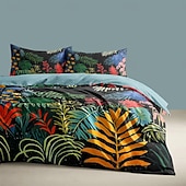 voordelige Dekbedovertreksets-Dekbedovertrekset met tropisch plantenpatroon, zachte 3-delige luxe katoenen beddengoedset, woondecoratie, cadeau voor twee volledige kingsize, queensize dekbedovertrekken