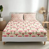baratos Lençóis e fronhas-feliz dia das mães 100% algodão rosa primavera padrão conjunto de lençóis ultra macios e respiráveis lençóis de seda lençóis de cama com bolso profundo 3 peças queen king size