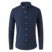 preiswerte Button-Down-Hemden für Herren-Herren Hemd Sommerhemd Knopfhemd Lässiges Hemd Schwarz Weiß Marineblau Blau Grau Langarm Glatt Umlegekragen Festtage Urlaub Button-Down Bekleidung Modisch Brautkleider schlicht Komfortabel