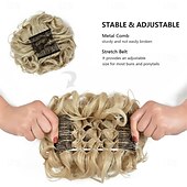 abordables Chignons-postiche chignon bouton de rose extensions de chignon bouclés chouchou chignon peignes synthétiques en chignon désordonné morceau de cheveux pour femmes blonde naturelle