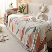 お買い得  ソファブランケット-ソファとベッド用のスローブランケット、柔らかく居心地の良いソファカバー、タッセル付きシェニールブランケット、装飾ブランケットとスロー、家具保護用の葉先染めブランケット。