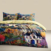 voordelige Dekbedovertreksets-100% katoenen dekbedovertrekset met landschapsmotief zacht 3-delig luxe beddengoedset woondecoratie cadeau koning koningin dekbedovertrek