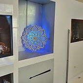 tanie znaki ścienne z drewna-1 szt. lotosowa mandala do jogi lampka nocna do pokoju led wielowarstwowe drewniane kreatywne oświetlenie nastrojowe do salonu sypialnia łazienka dekoracja ścienna w kuchni relaksująca i kojąca