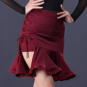 voordelige Latin danskleding-Latijnse dans Ballroomdansen Rokken Buikriem Geplooid Pure Kleur Dames Prestatie Opleiding Hoog Spandex