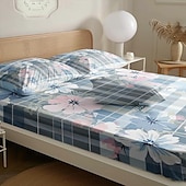 abordables Sábanas y funda de almohada-Juego de sábanas ajustables con patrón de primavera a rayas florales 100% algodón, sábanas sedosas y transpirables ultra suaves, sábanas con bolsillos profundos, tamaño queen king de 3 piezas