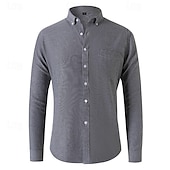 preiswerte Button-Down-Hemden für Herren-Herren Hemd Sommerhemd Knopfhemd Lässiges Hemd Schwarz Weiß Marineblau Blau Grau Langarm Glatt Umlegekragen Festtage Urlaub Button-Down Bekleidung Modisch Brautkleider schlicht Komfortabel