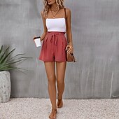 billige Bermuda-shorts-Dame Shorts Fritid hverdag Kort عادي Snorer Pusteevne Bekvem Mikroelastisk Dagligdagstøy Helg Rød Sommer Normal