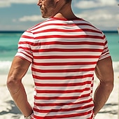 cheap Basic T shirts-Men&#039;s T Shirt Tee Top Short Sleeves Crew Neck Summer Striped Fashion Designer Basic Front Pocket Vacation Street Going out Black Red Navy Blue Top Tee for Men