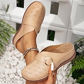 billiga Träskor och tofflor till damer-Dam Tofflor Bohem Plattformsandaler Höjdökande Skor Semester Strand Sommar Spänne Platå Rundtå Elegant bohemliv Semester Imitationsläder Loafers Brun Beige