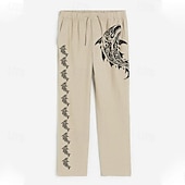 billiga Semester-Herr Fisk Linne Byxor Byxor Säckiga byxor Medium Midja Hawaiisk Resort stil Utomhus Dagliga kläder Streetwear Elastisk dragsko-design Höst vinter Svart Blå Grön