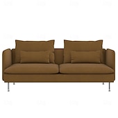 baratos Cobertura de Sofa-Capa de Sofá 3 Lugares Cor Sólida com Almofadas Revestidas em Algodão 100% com Braços