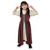levne Šaty-Retro Středověké Renesanční Maxi Šaty Ren Faire Viking irština Cottagecore Barevné bloky Dívčí Keltské předvečer Všech svatých Karneval předvečer Všech svatých LARP Ren Faire Dětské Šaty