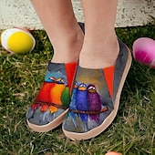 cheap Women&#039;s Sneakers-Women&#039;s Sneakers Flats Slip-Ons Print Shoes Slip-on Sneakers Daily Travel Bird Painting Flat Heel Vacation Casual Comfort Canvas Loafer Light Red Blue Green