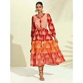 abordables robe décontractée imprimée-robe midi à fleurs et franges à col en V
