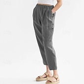 cheap Plain Cotton Linen Pant-Women&#039;s Cotton Linen Pants Pants Trousers Palazzo Pants Fashion Streetwear Comfort Full Length High Waist Plain Elastic Waist Comfy Outdoor Comfortable Street Daily Wear Going out Dark Grey Black