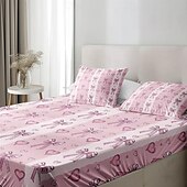 baratos Lençóis e fronhas-feliz dia das mães 100% algodão rosa primavera padrão conjunto de lençóis ultra macios e respiráveis lençóis de seda lençóis de cama com bolso profundo 3 peças queen king size