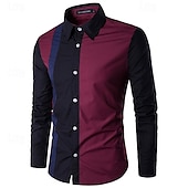 cheap Men&#039;s Non Iron Shirts-Men&#039;s Shirt Summer Shirt Casual Shirt Collared Shirt Button Up Shirt Black Wine Navy Blue Blue Long Sleeve Color Block Lapel Vacation Holiday Patchwork Clothing Apparel Polyester Fashion Casual