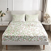 cheap Sheets &amp; Pillowcase-Floral Spring Fitted Sheet Set Ultra Soft Breathable 100% Cotton Silky Bed Sheets Deep Pocket Bedding Sheets 3 Piece Queen King Size