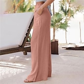 voordelige wijde pijpen en hoge taille-Dames Breed Been Broeken Casual / Dagelijks Lang Effen Zijzakken Elastische tailleband Ademend Comfortabel Inelastisch Uitgaan Weekend Zwart Blozend Roze Lichtgrijs Donkergrijs Lente zomer Normale