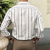 preiswerte Herrenhemd zum Knöpfen-Herren Hemd Sommerhemd Freizeithemd Strandhemd Knopfhemd Gestreifte Hemden Schwarz Weiß Blau Langarm Gestreift Umlegekragen Urlaub Ferien Button-Down Bekleidung Polyester Mode Lässig Bequem
