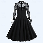 cheap Dresses-Retro Vintage 1950s Rockabilly Dress A-Line Dress Swing Dress Solid Color Women&#039;s Halloween Carnival Masquerade Party Bachelorette Party Adults Dress Homecoming Dresses