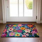 cheap Doormats-Mexico Folk Art Flowers Doormat Non-Slip Oil Proof Rug Indoor Outdoor Mat Bedroom Decor Bathroom Mat Entrance Rug Door Mat
