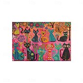 abordables Napperons et sous-verres et dessous de plat-sets de table de table à manger en lin série doodle art cat imperméables à l&#039;huile et isolés tapis de table à manger ménagers résistants à la chaleur imperméables à l&#039;huile et isolés tapis de table à