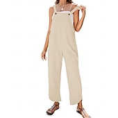 cheap Overalls-Women&#039;s Normal Overall Dungarees Holiday Solid Color Sleeveless Sleeveless Straight Square Neck Pocket Vacation Dailywear Loose Fit Black Army Green Red Spring