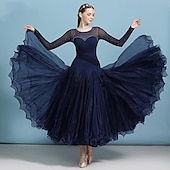 voordelige Ballroom danskleding-Ballroomdansen Kleding Strass Pure Kleur Dames Prestatie Opleiding Lange mouw Polyester