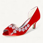 abordables Semi-formel-Femme Chaussures de mariage Chaussures bling-bling Chaussures scintillantes Chaussures de mariée Strass Talon de chaton Bout ouvert Elégant Satin Mocassins Argent Blanche Ivoire