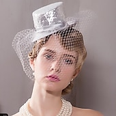 billige Partyhatter-pannebånd hatter hodeplagg tyll nonwoven bowler / cloche lue tallerken hatt topp hatt bryllup teselskap elegant britisk med ansiktsslør hodeplagg hodeplagg