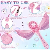 baratos Diversão Ao Ar Livre &amp; Desporto-Varinha de bolha para crianças e meninas: varinhas de soprador de máquina de bolhas com luz &amp; música, brinquedos para festas ao ar livre para crianças, presente de aniversário para meninas de 3 4 5 6