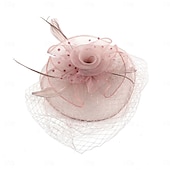 levne Svatební čelenka-Fascinátory Klobouky Doplňky do vlasů Organza Se širší krempou Cylindr Závojový klobouk Dostih koktejl Elegantní Vinobraní S Peří Mašličky Přílba Pokrývky Hlavy
