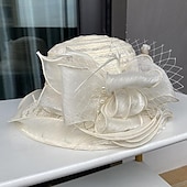 levne Fascinátory-Fascinátory Klobouky Doplňky do vlasů Polyester Kbelík Se širší krempou Slamák Ležérní Dovolená Elegantní Vinobraní S Peří Umělé perly Přílba Pokrývky Hlavy