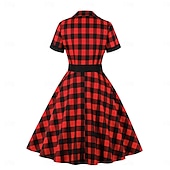 olcso Ruhák-Retró 1950-es Rockabilly Ruhák Swing ruha Kockás Jelmez Női Farsang Álarcos mulatság Hétköznapi viselet Lánybúcsú Felnőttek Ruha Hazatérő ruhák