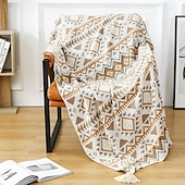 voordelige Dekens &amp; dekentjes-zachte gebreide deken met kwastjes, gezellig en stijlvol ruitjesontwerp, ideaal voor dutjes, spreien of vintage winterdecoratie, met elegante kwastjes voor een charmante touch, duurzaam en comfortabel
