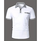 economico Polo classica da uomo-Per uomo Camicia da golf Golf polo da golf Ufficio Informale Bavero Manica corta Essenziale Moderno Color Block Pied-de-poule Collage Primavera estate Standard Nero Bianco Rosso Blu marino Blu Beige