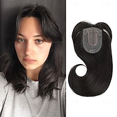 baratos Franjas-Toppers de cabelo de 14 polegadas para mulheres, toppers de cabelo em camadas longas, toppers de cabelo sintético, pedaços de cabelo para mulheres com cabelo ralo, perucas de fibra marrom clara,