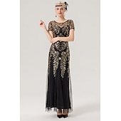 olcso Öltözetek-Retró Ordító 20-as évek 1920-as évek Flapper ruha Felszerelések Koktélruha A nagy Gatsby Flapper lány Esküvői Vendég Flitter Női Esküvő Esküvői vendég Buli / Este Felnőttek 1 Karkötő Ruha Kesztyűk