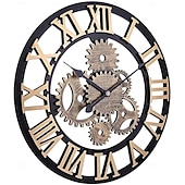 levne Nástěnné ozdoby-dřevěné evropské retro nástěnné hodiny zlaté římské ozubené hodiny dekorativní luxusní klasické quartzové hodiny moderní design pro domácí dekoraci nástěnné hodiny 58 cm