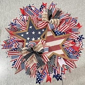 Недорогие Оформление Дня Независимости-патриотический венок ко Дню независимости, праздничный венок с принтом флага США, красные, белые, синие гирлянды, венки, 4 июля, настенный декор, венки для входной двери, уличный приветственный знак, дверные вешалки