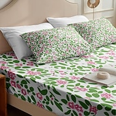cheap Sheets &amp; Pillowcase-Floral Spring Fitted Sheet Set Ultra Soft Breathable 100% Cotton Silky Bed Sheets Deep Pocket Bedding Sheets 3 Piece Queen King Size
