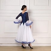 olcso Báli ruha-Társastánc Ruha Illesztés Kristályok / Strasszok Női Teljesítmény Parti Hosszú ujj Organza Lycra