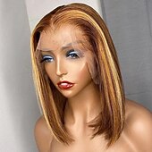 cheap Human Hair Lace Front Wigs-Highlight P4/27 Bob Human Hair Wig 4*4 Lace Wigs Human Hair 150% Density Brazilian Human Hair Wigs  With Baby Hair Natural Hairline