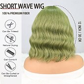 cheap Synthetic Trendy Wigs-Synthetic Wig Natural Wave Bob Neat Bang Wig 12 inch Mint Green Synthetic Hair Women&#039;s Green