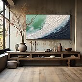 preiswerte Landschaftsgemälde-handgemaltes abstraktes, minimalistisches Strand-Acrylgemälde auf Leinwand, handgefertigt, große Wandkunst, Textur, Ozeanwellengemälde, individuelles Wabi-Sabi-Gemälde, Wanddekoration