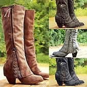 levne Cowboy &amp; Western Boots-dámské vintage westernové boty s krajkovými detaily a bočním zipem, semišové boty do půlky lýtek pro ležérní a venkovský styl
