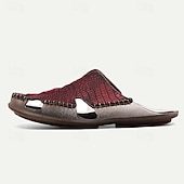 billiga Avslappnade sandaler-Herr Sandaler Inneskor Platta sandaler Läder Andningsfunktion Bekväm Halksäker Snörning Vin Svart Brun