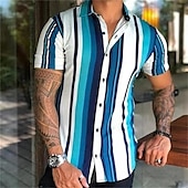 Men's Shirt Summer Shirt Casual Shirt Beach Shirt Button Up Shirt Striped Shirts Black White Yellow Blue Orange Short Sleeve Stripes Lapel Vacation Hawaiian Clothing Apparel Polyester Fashion Casual 14